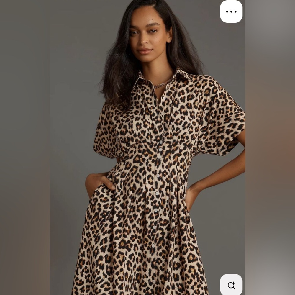 Anthropologie leopard dress Tobie Button-Front Pleated Shirt Dress Exquise xxs - Picture 2 of 9